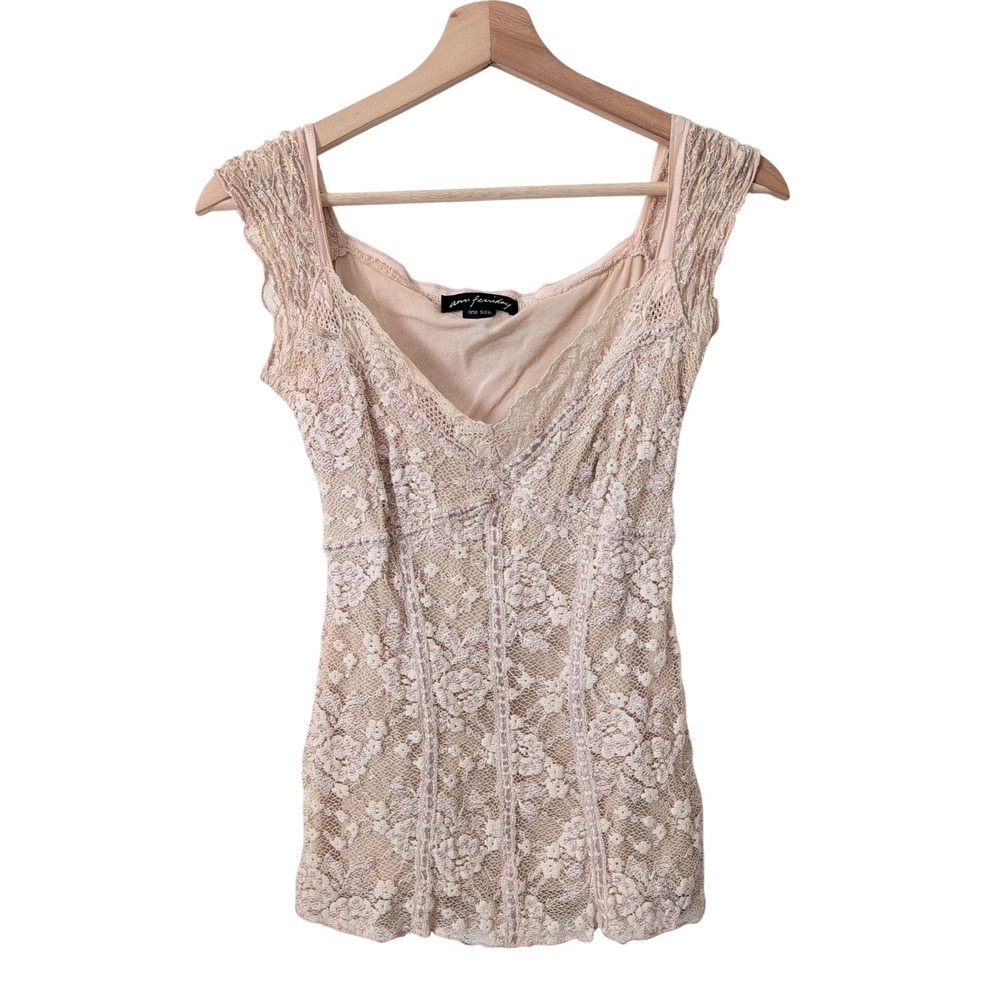 Vintage Ann Ferriday Lace Top Pink One‎ Size Made in USA Coquette Whimsy Fairy
